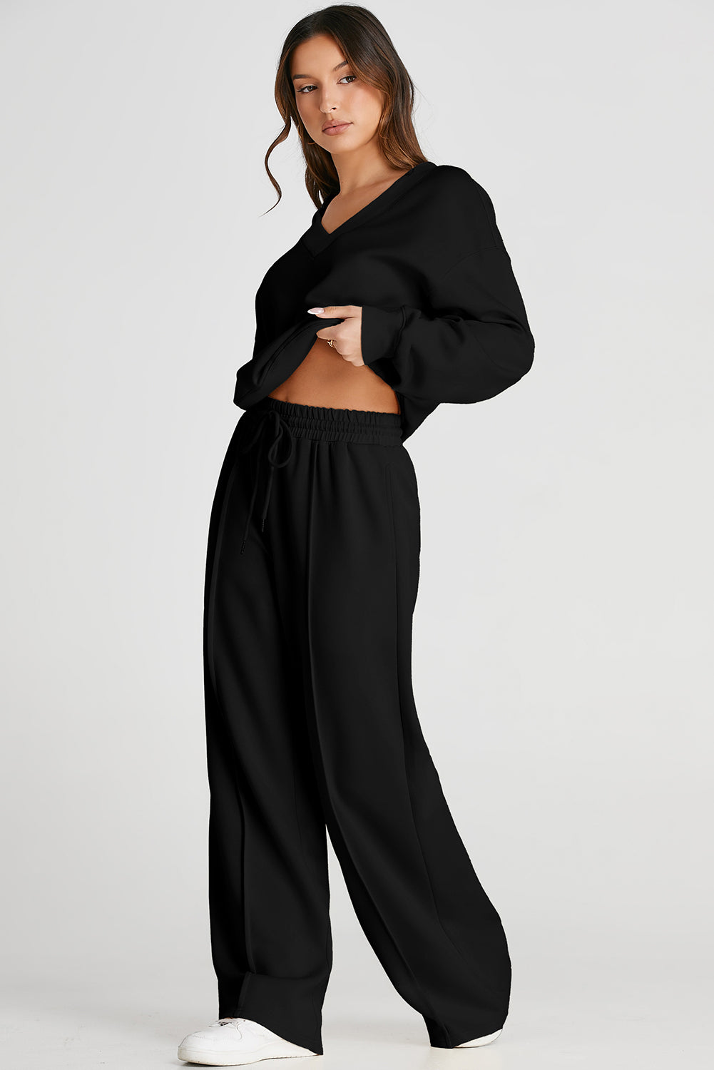 V-Neck Long Sleeve Top and Pants Set