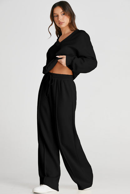 V-Neck Long Sleeve Top and Pants Set