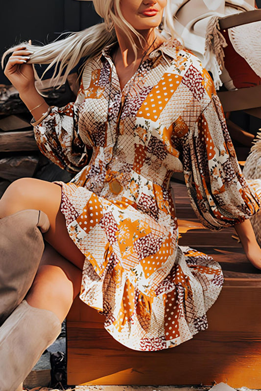 Three-Quarter Sleeve Mini Shirt Dress