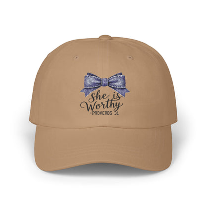 She is Worthy Classic Dad Cap - Proverbs 31 Inspirational Cap