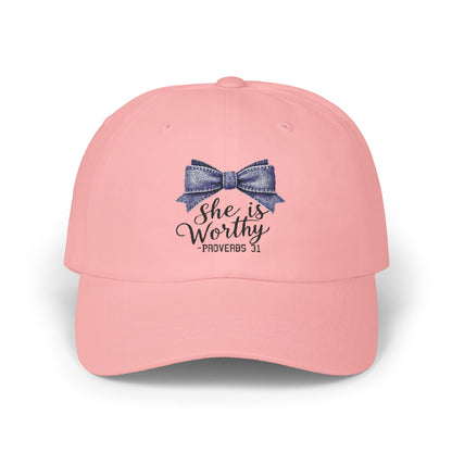 She is Worthy Classic Dad Cap - Proverbs 31 Inspirational Cap
