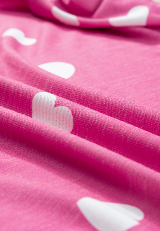 Heart Long Sleeve Top and Elastic Waist Shorts Set