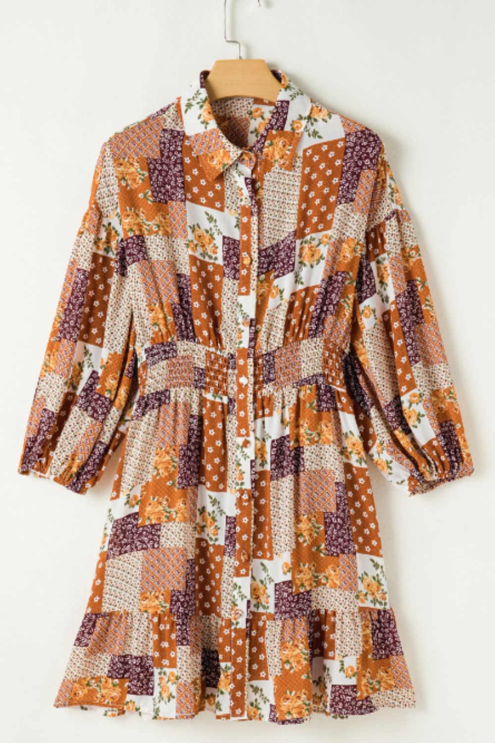 Three-Quarter Sleeve Mini Shirt Dress