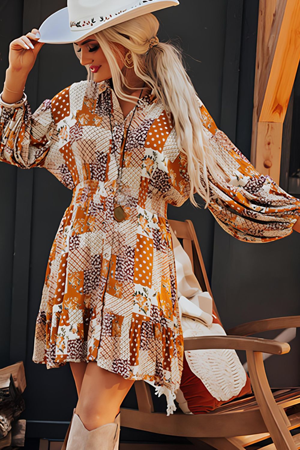 Three-Quarter Sleeve Mini Shirt Dress