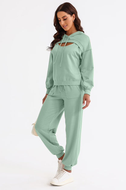 Cutout Drawstring Hoodie and Joggers Set
