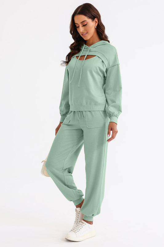 Cutout Drawstring Hoodie and Joggers Set