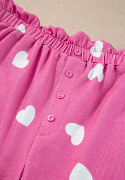 Heart Long Sleeve Top and Elastic Waist Shorts Set
