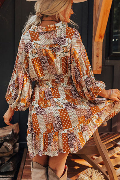 Three-Quarter Sleeve Mini Shirt Dress