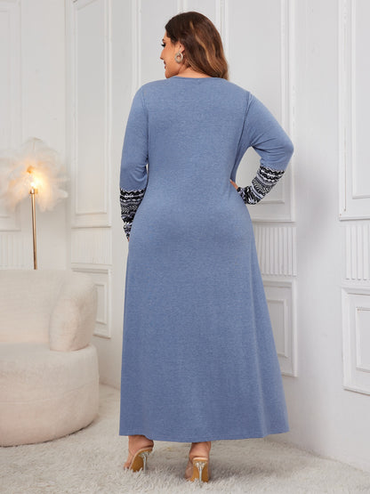 Honey Printed Round Neck Long Sleeve Dress