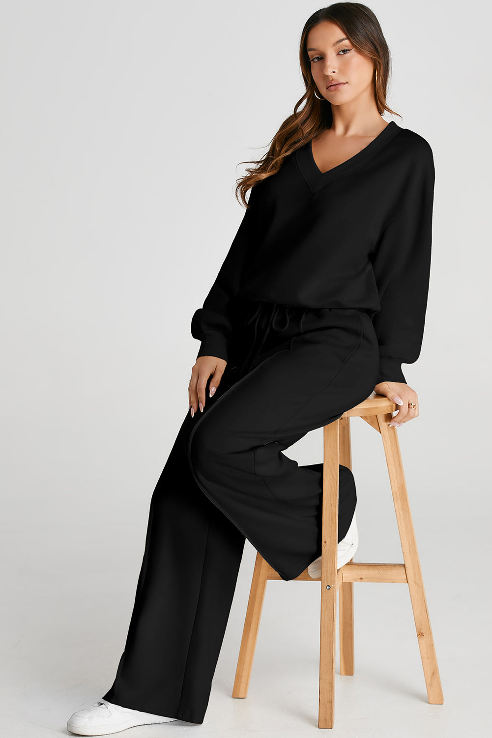 V-Neck Long Sleeve Top and Pants Set