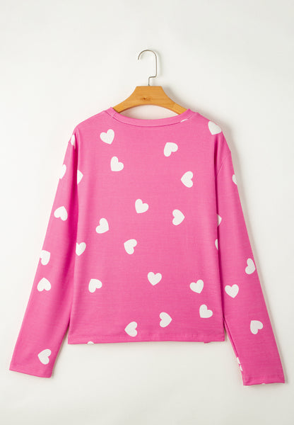 Heart Long Sleeve Top and Elastic Waist Shorts Set