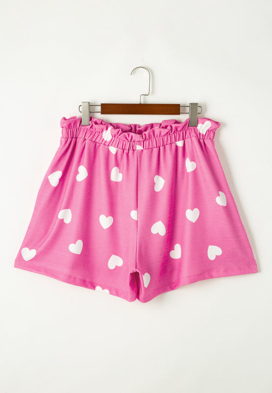 Heart Long Sleeve Top and Elastic Waist Shorts Set