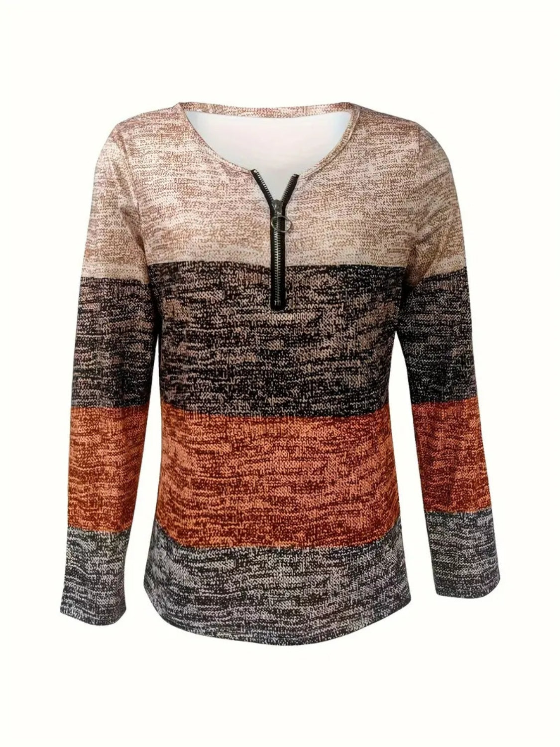 Color Block Quarter Zip Long Sleeve Sweater
