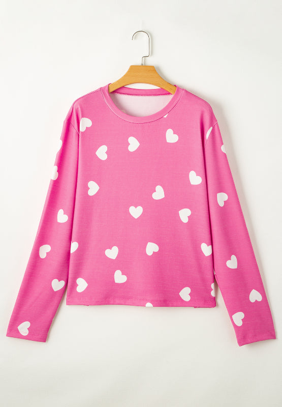 Heart Long Sleeve Top and Elastic Waist Shorts Set