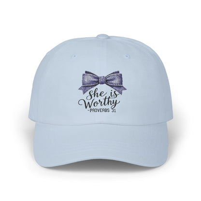 She is Worthy Classic Dad Cap - Proverbs 31 Inspirational Cap