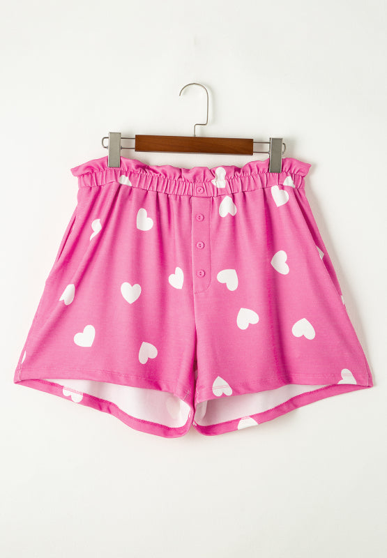 Heart Long Sleeve Top and Elastic Waist Shorts Set