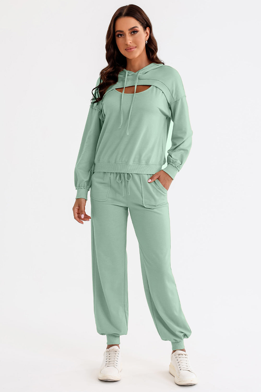 Cutout Drawstring Hoodie and Joggers Set