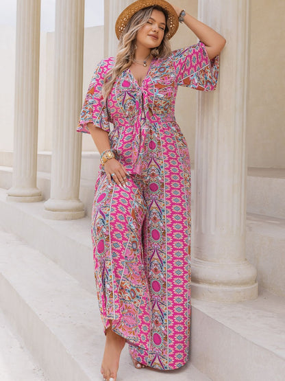 Printed Half Sleeve Wide Leg Jumpsuit