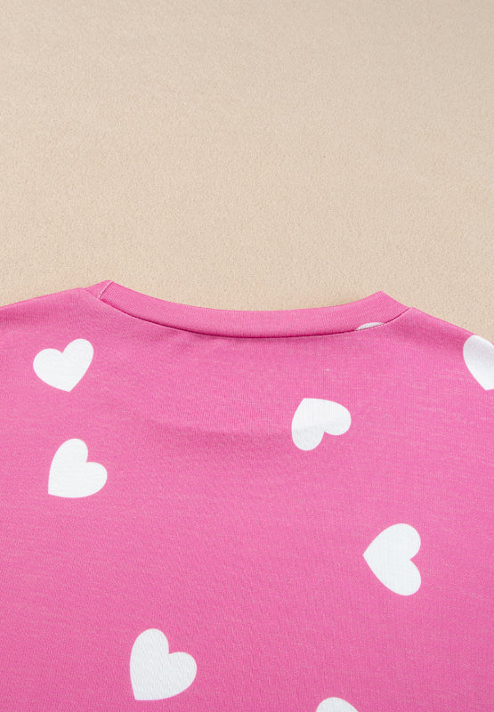 Heart Long Sleeve Top and Elastic Waist Shorts Set