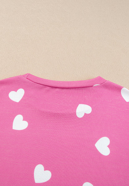 Heart Long Sleeve Top and Elastic Waist Shorts Set