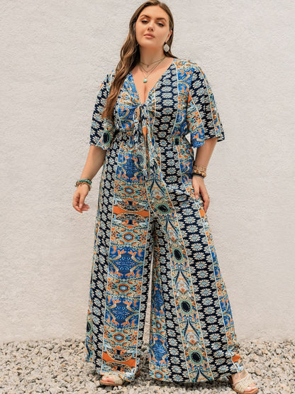 Printed Half Sleeve Wide Leg Jumpsuit