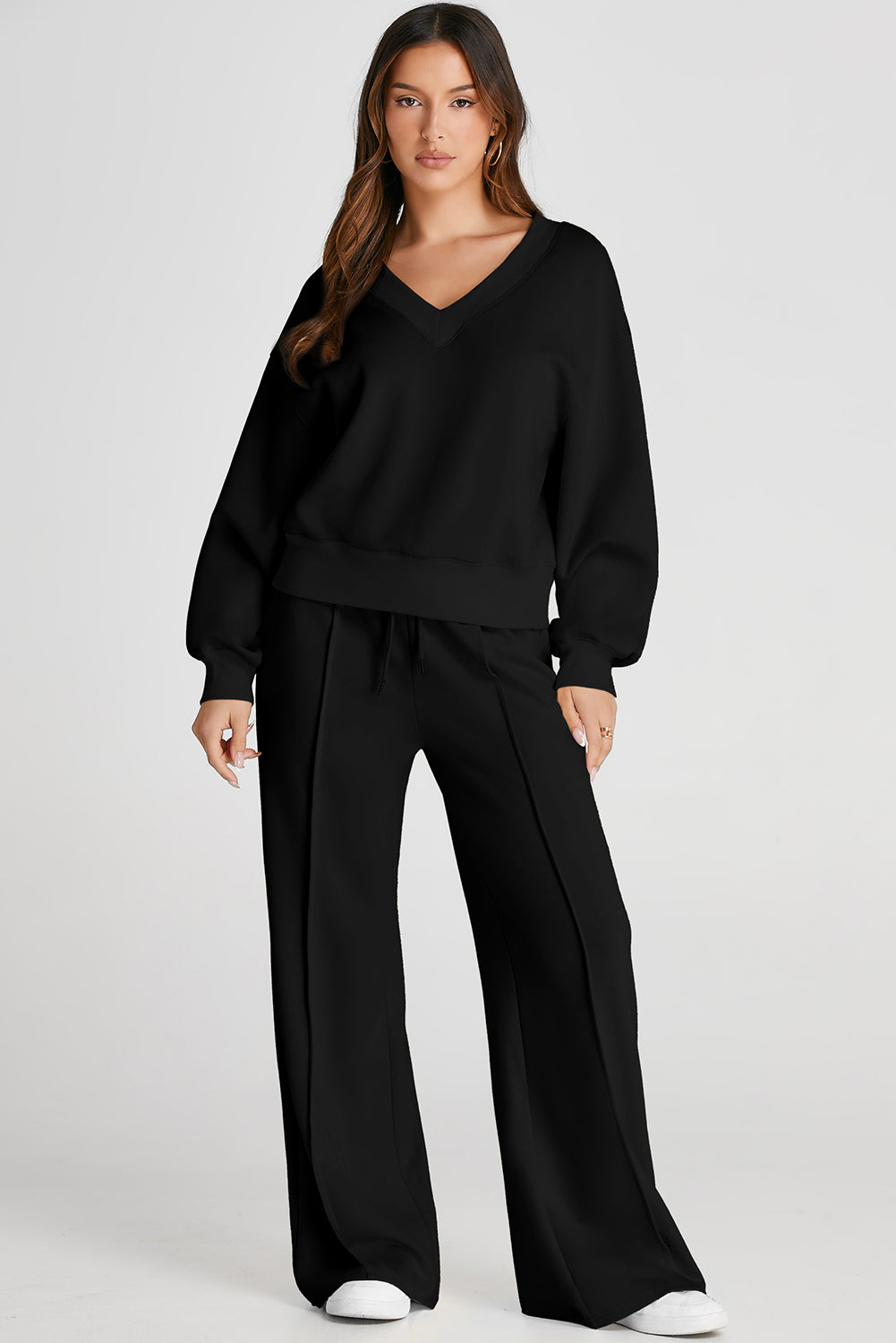 V-Neck Long Sleeve Top and Pants Set